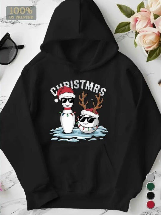 Plus Size Christmas Cartoon Character Hoodies For Women, Casual Style, Geometric Pattern, With Pocket, For Fall Winter Season, Hooded Pullover Sweatshirts