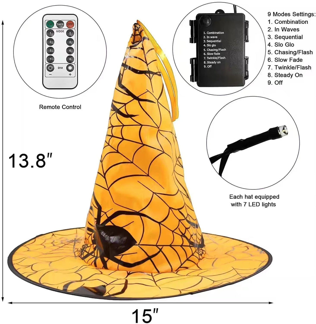 Spider Bronzing Witch Hat Halloween Decorative Glowing LED Witch Hat