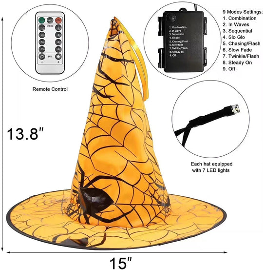 Spider Bronzing Witch Hat Halloween Decorative Glowing LED Witch Hat