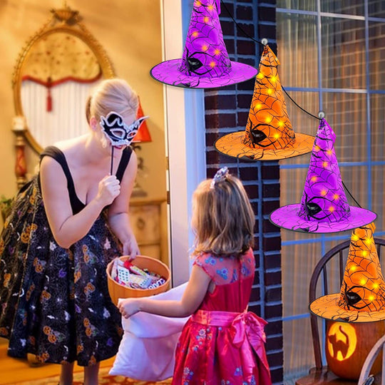 Spider Bronzing Witch Hat Halloween Decorative Glowing LED Witch Hat