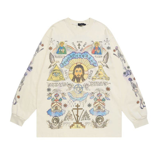 Washed-out Vintage Retro Style Personality Sweater Autumn Winter Couple High Street Coat Men