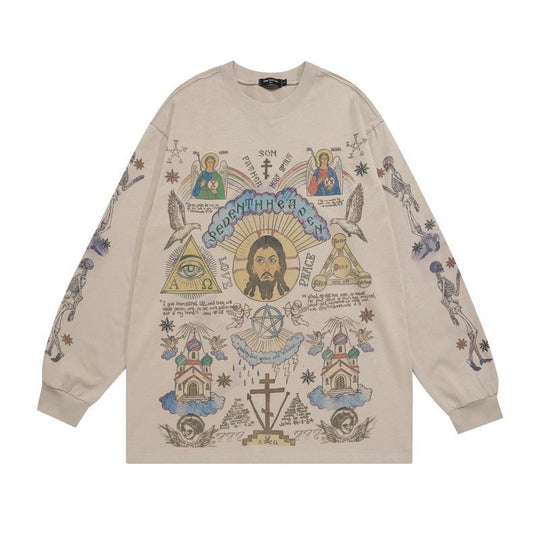 Washed-out Vintage Retro Style Personality Sweater Autumn Winter Couple High Street Coat Men