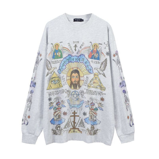 Washed-out Vintage Retro Style Personality Sweater Autumn Winter Couple High Street Coat Men